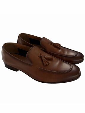 Bar III Benjiee Burnt Copper Leather Tassel Loafers Size 11 Slip-On Flats Brown